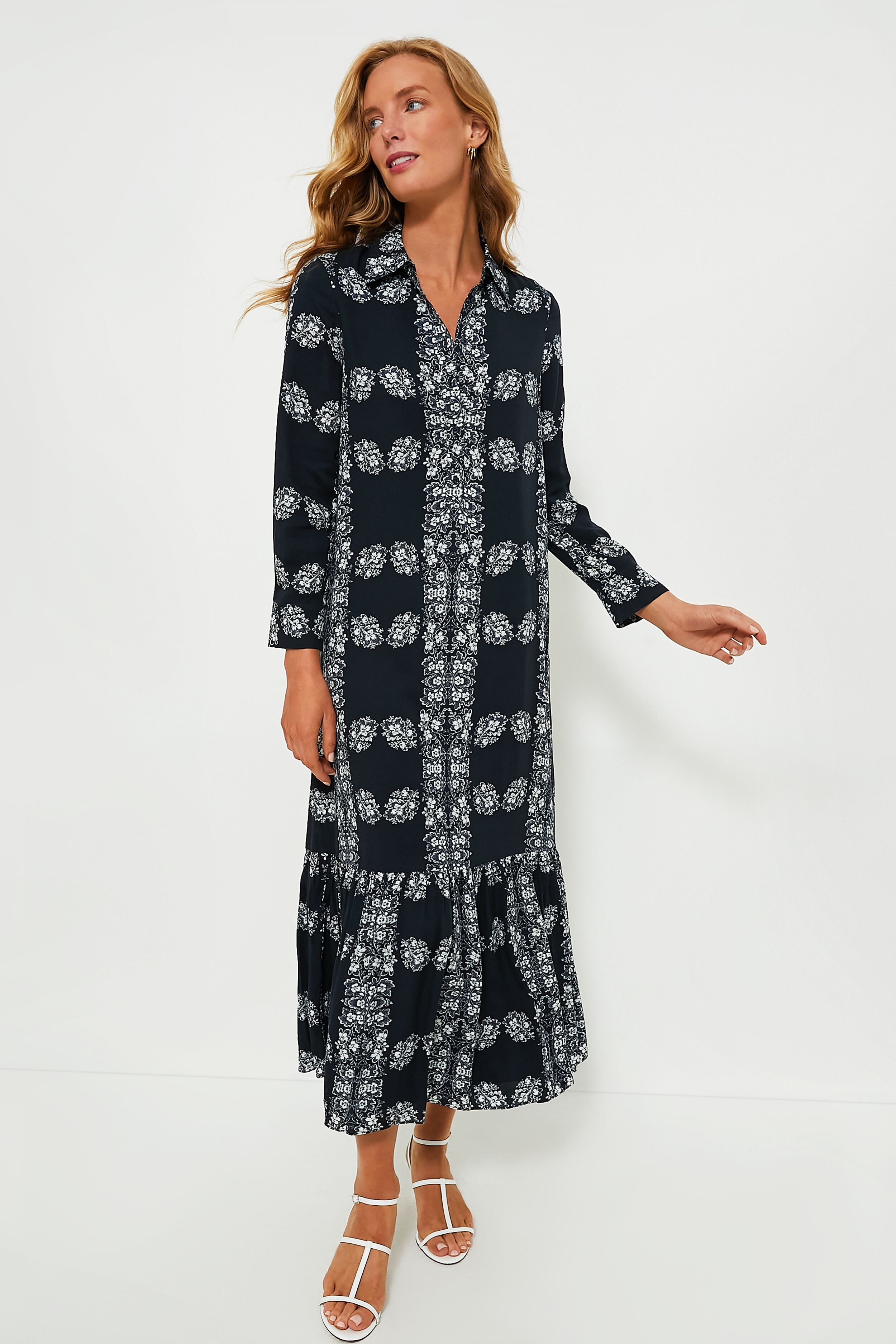 Navy Floral Miller Maxi Shirt Dress | Hyacinth House