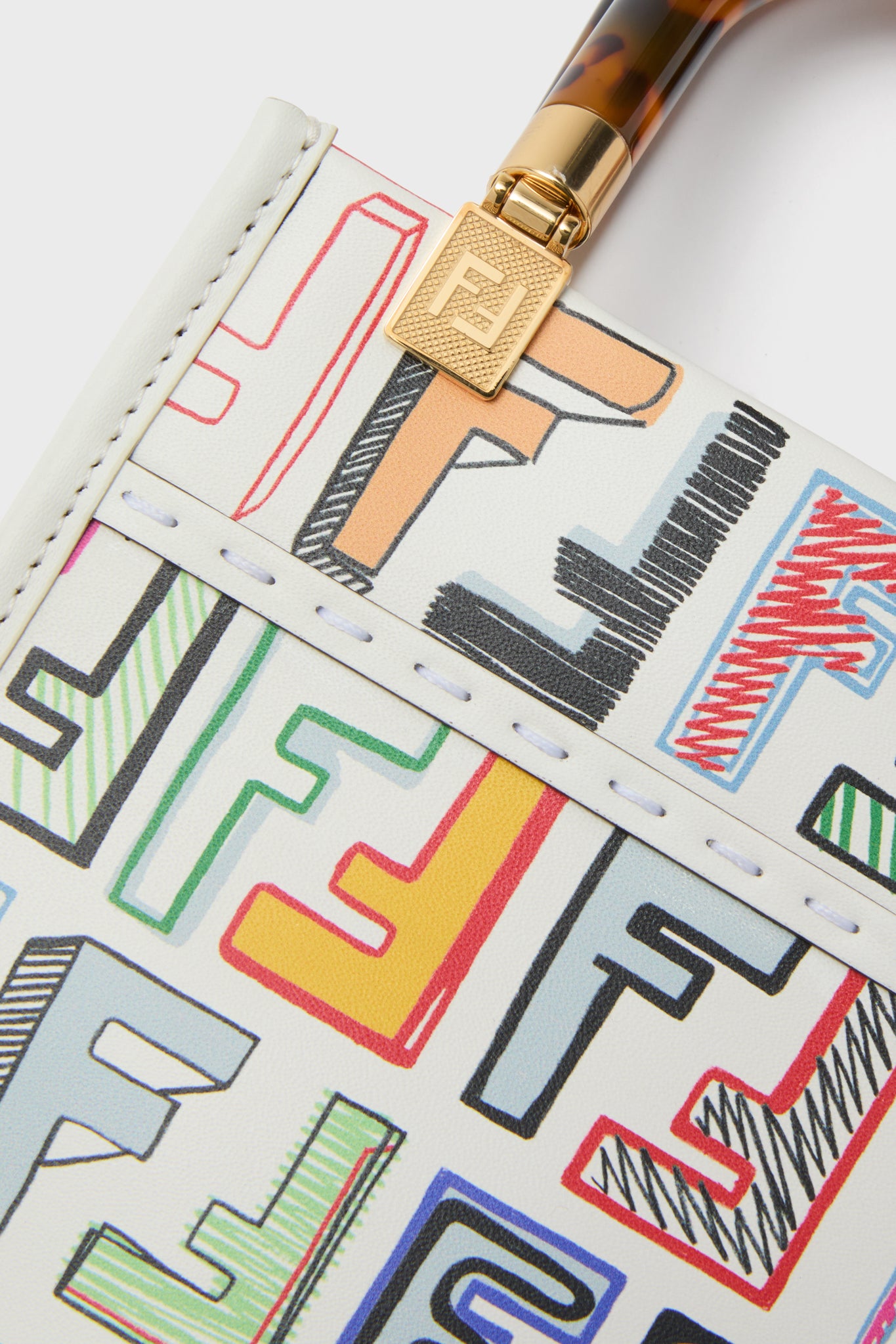 FENDI White Multicolor Leather Sunshine Shoulder Bag