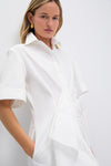 White Gathered Ruffle Shirt Dress