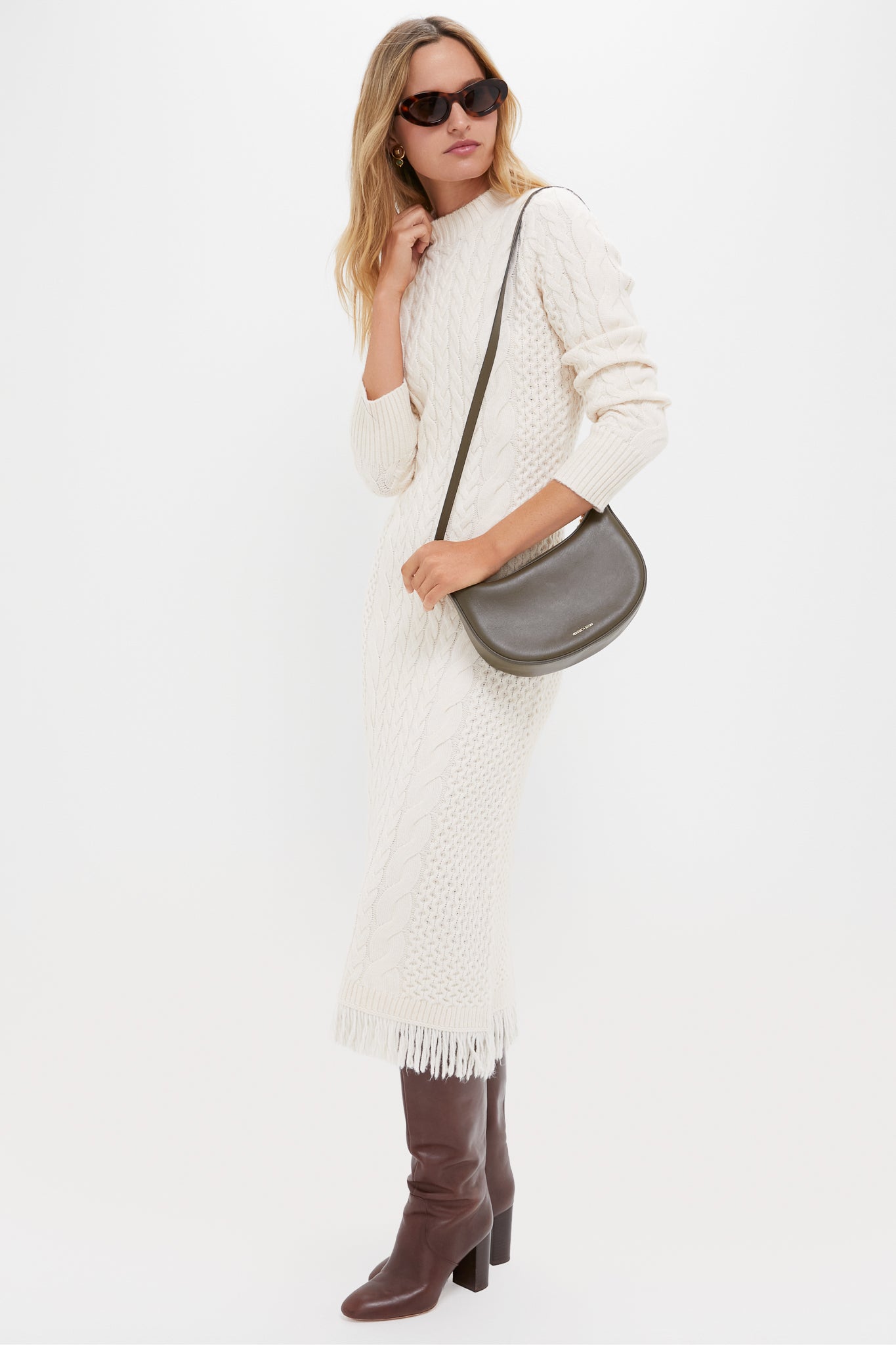 Cream Freya Fringe Sweater Dress