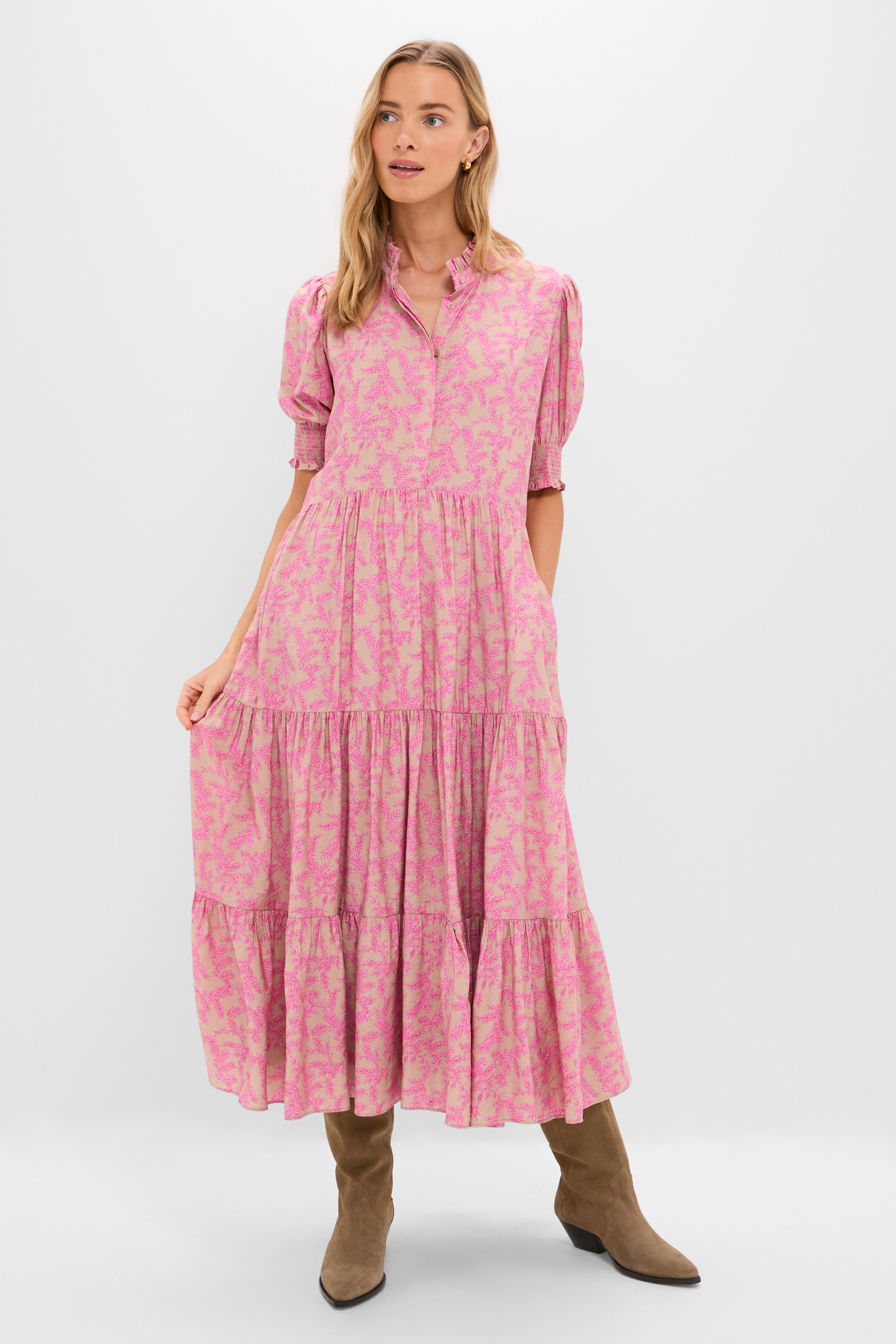 Tan & Pink Vines Bennett Maxi Dress | Hyacinth House