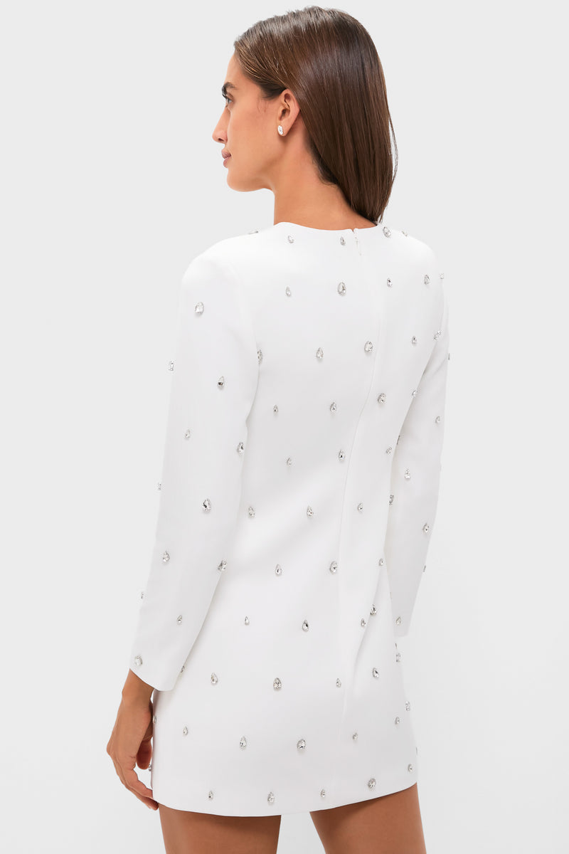 White with Crystal Kenna Long Sleeve Mini Dress