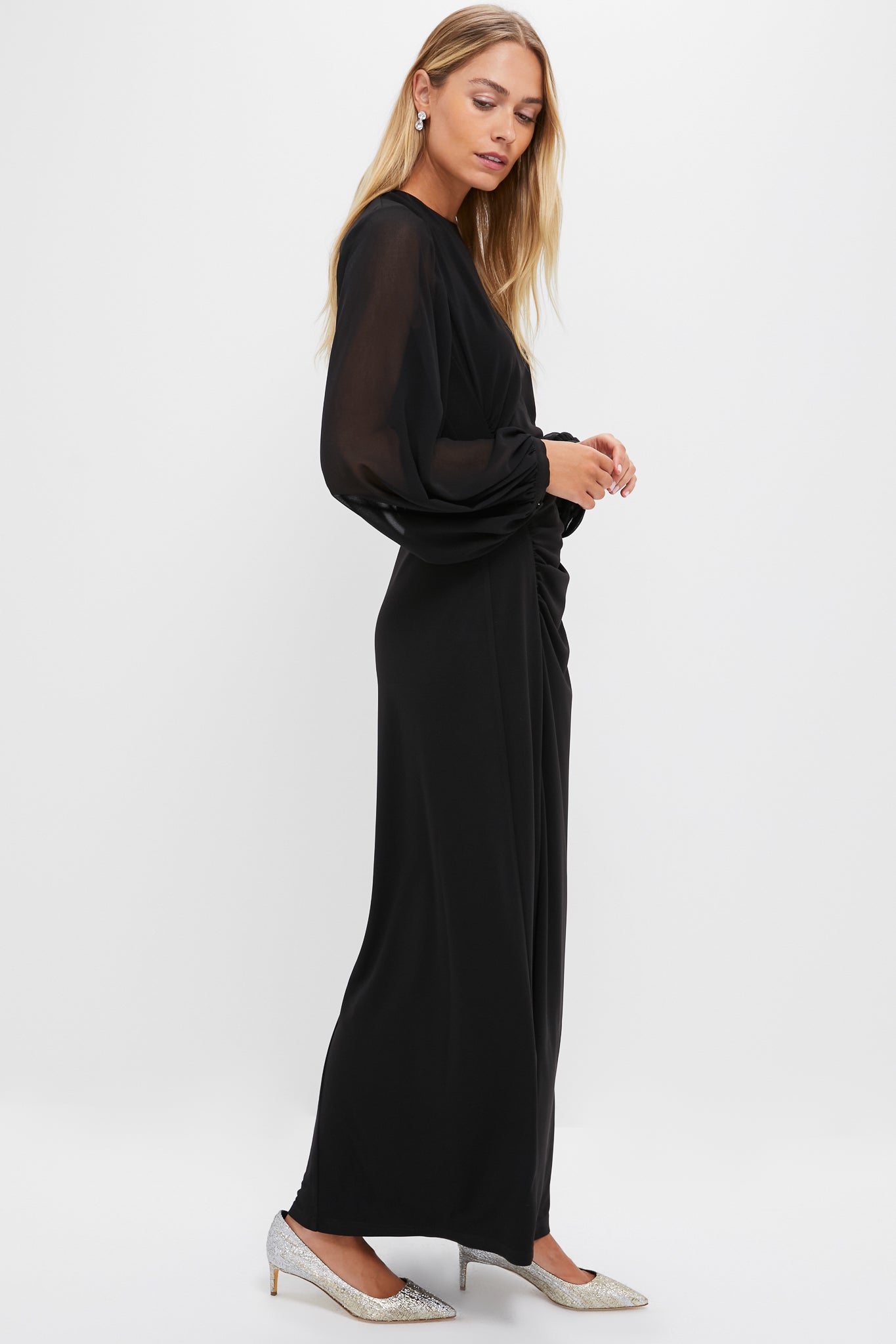 Black Jersey Organza Sleeve Elin Dress