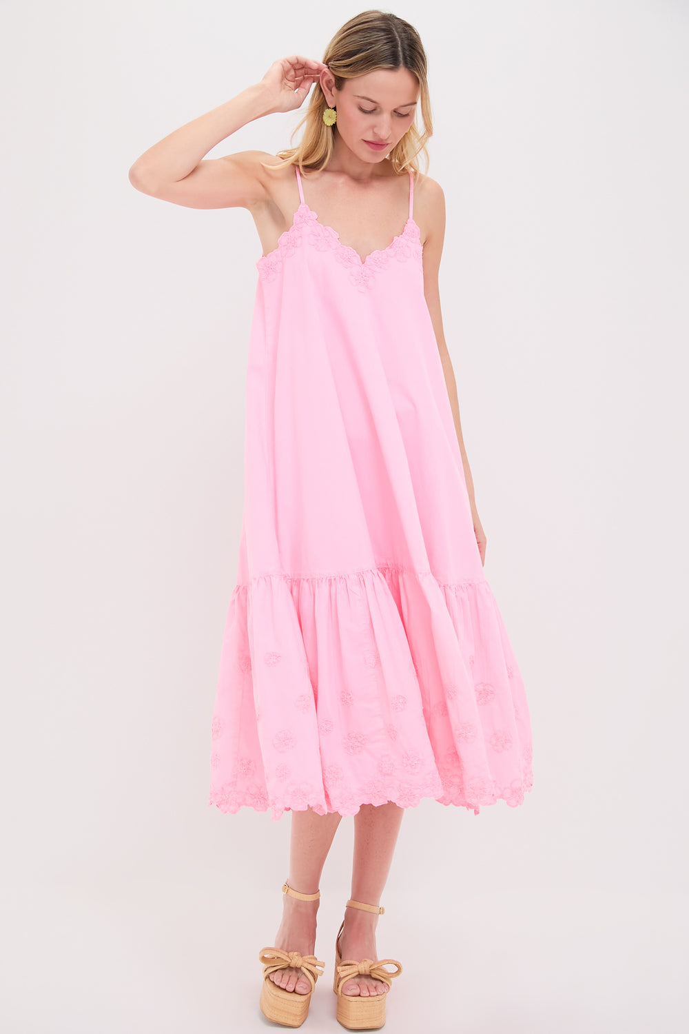 Pink Grapefruit Poplin V-Neck Midi Dress | Juliet Dunn Pink Grapefruit Poplin V-Neck Midi Dress | Juliet Dunn