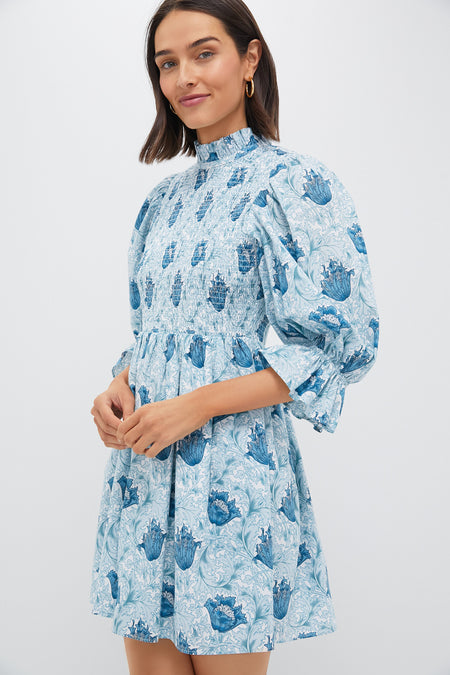 Teal Leafy Floral Smocked Larah Mini Dress
