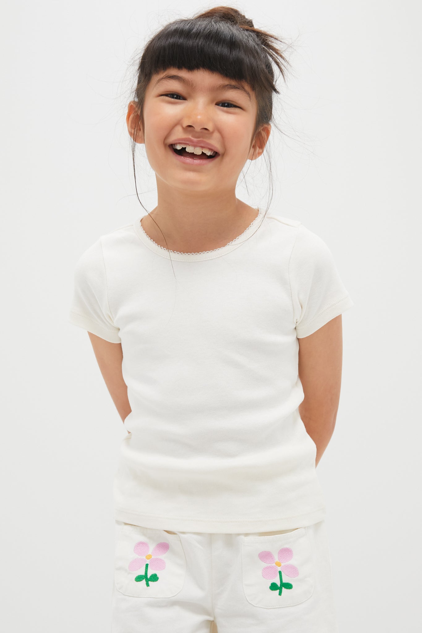 Cream Short Sleeve Seesaw Rib T-Shirt