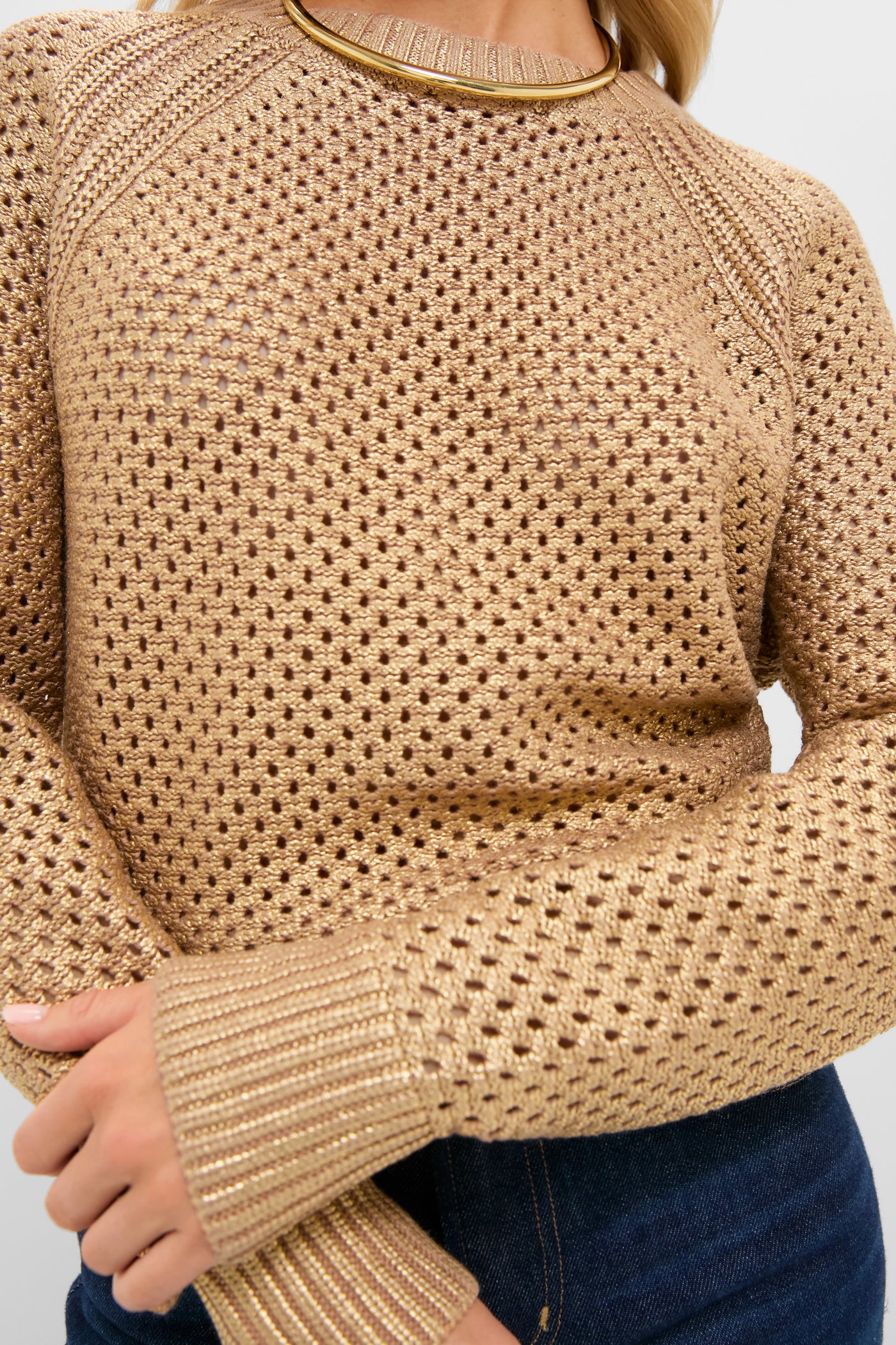 Gold Crochet Aspen Crewneck Sweater