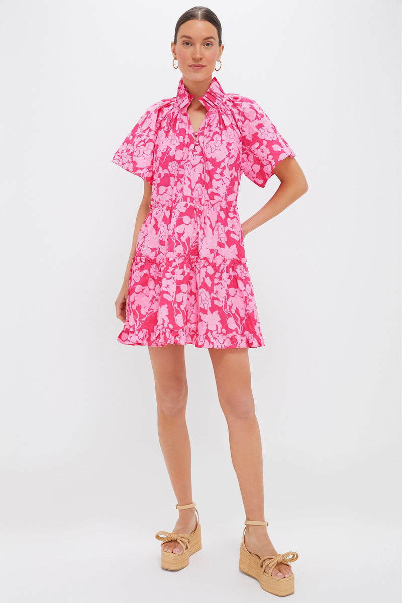 Pink Textured Floral Thea Mini Dress