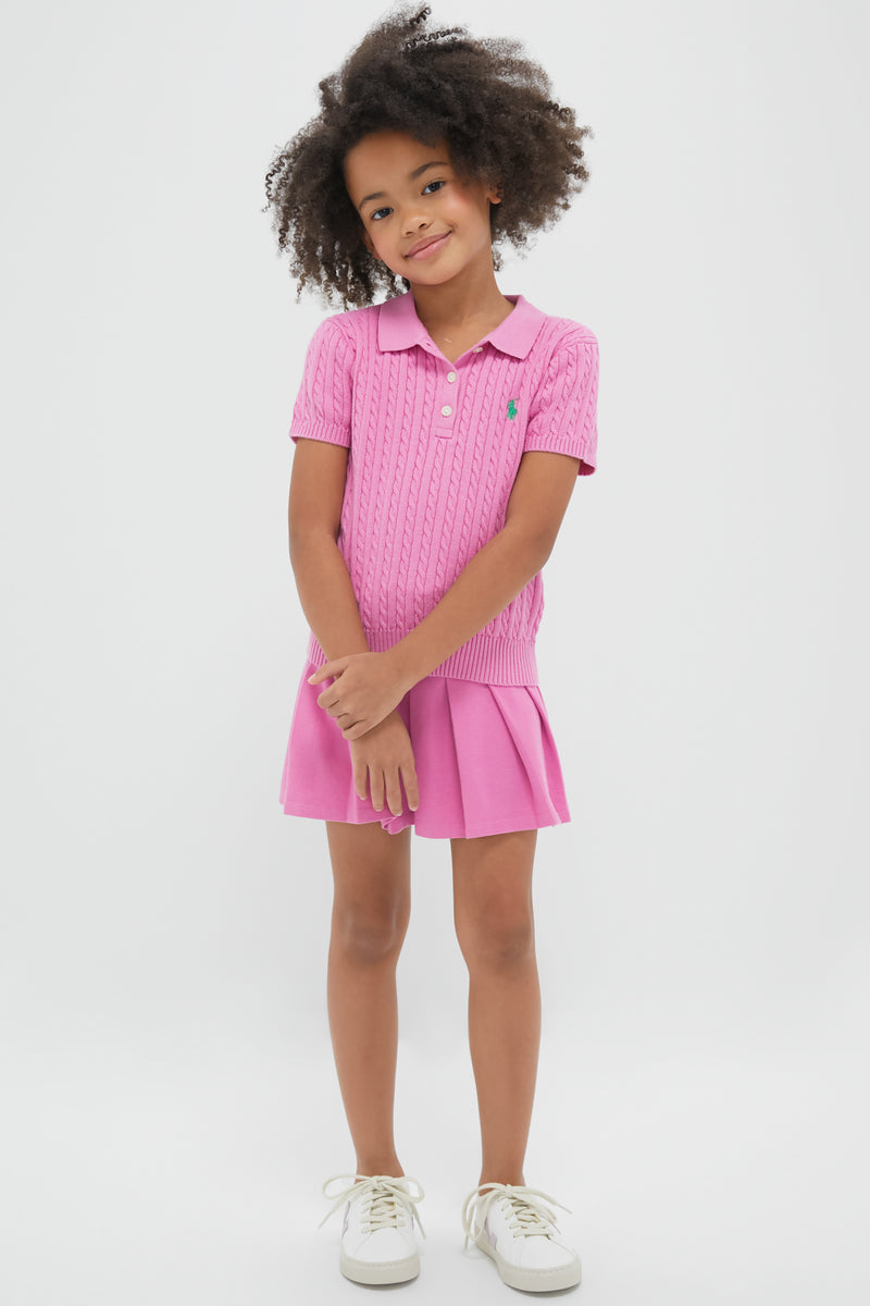 Girls Short Sleeved Combed Cotton Mini Cable Knit Polo