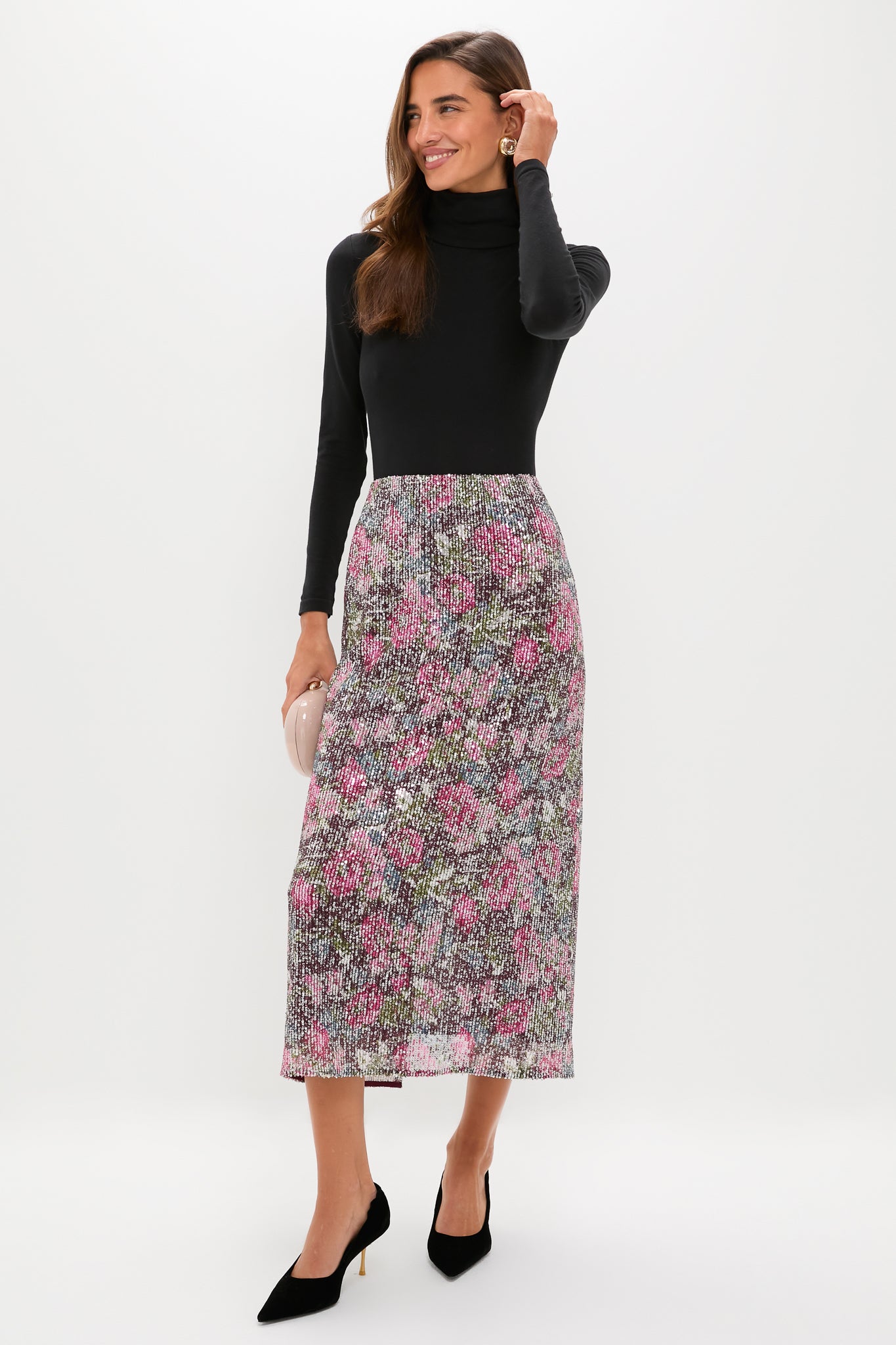 スカート overdue flair 25FW /FLOWER SEQUIN SKIRT Floral Sequin McKey Midi Skirt | Tuckernuck
