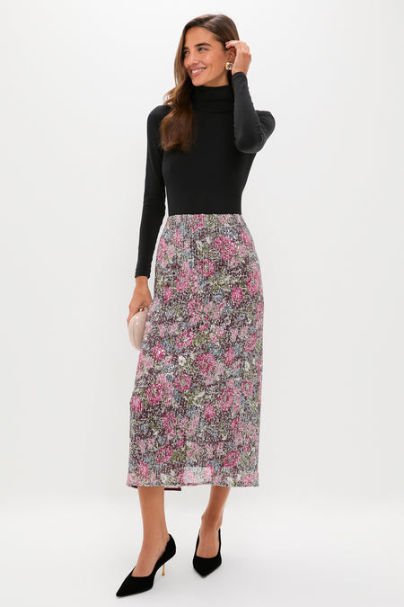 Floral Sequin McKey Midi Skirt