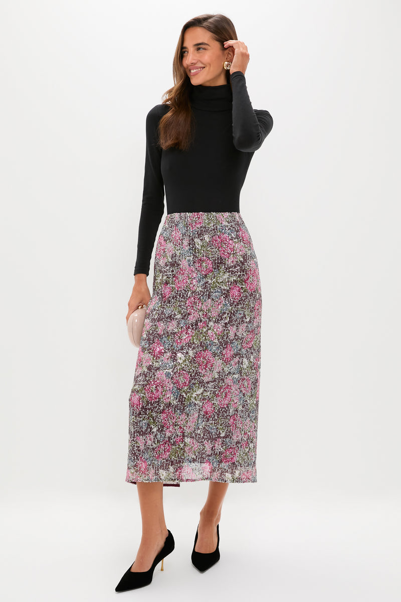 Floral Sequin McKey Midi Skirt