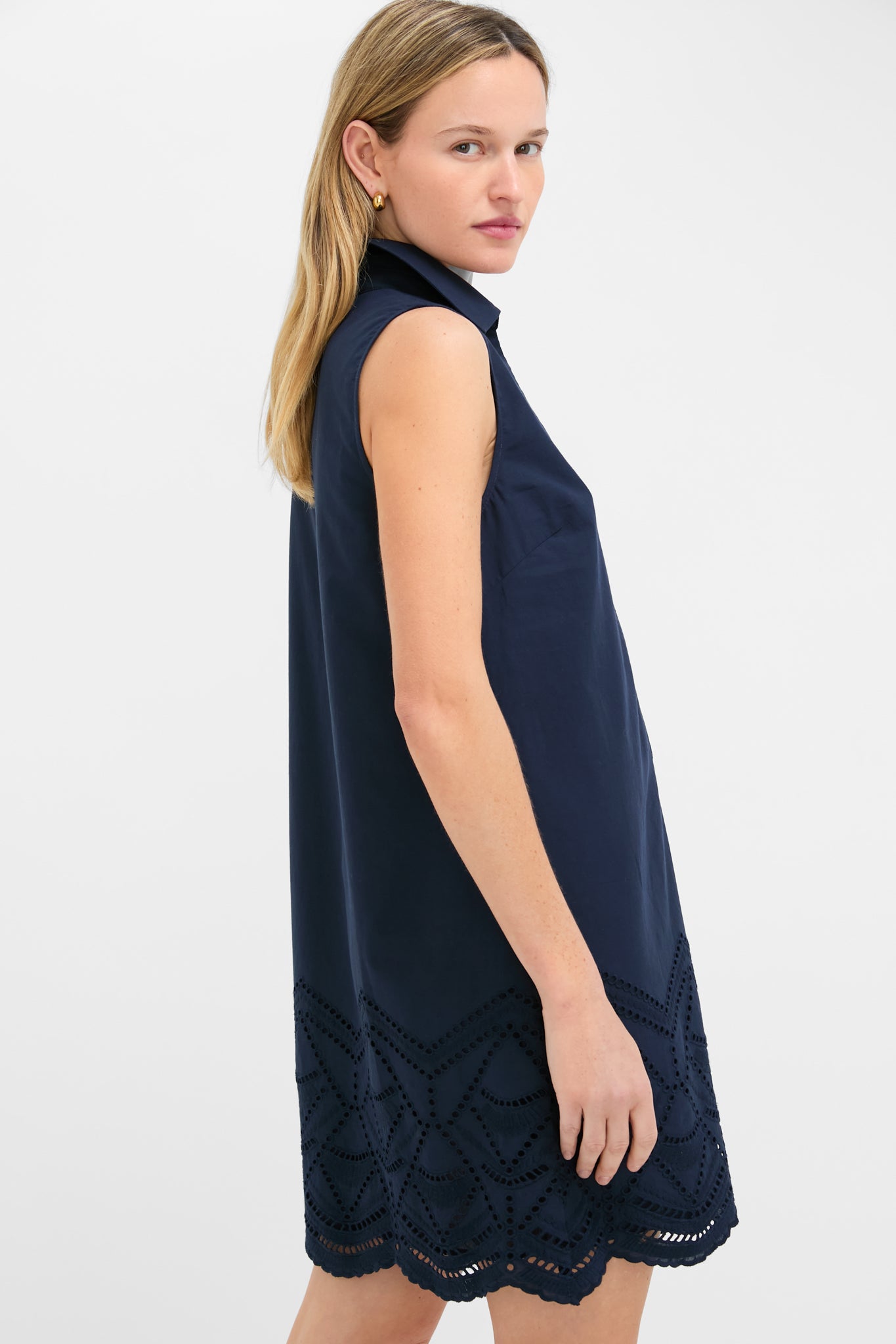 Navy Eyelet Sleeveless Collier Dress