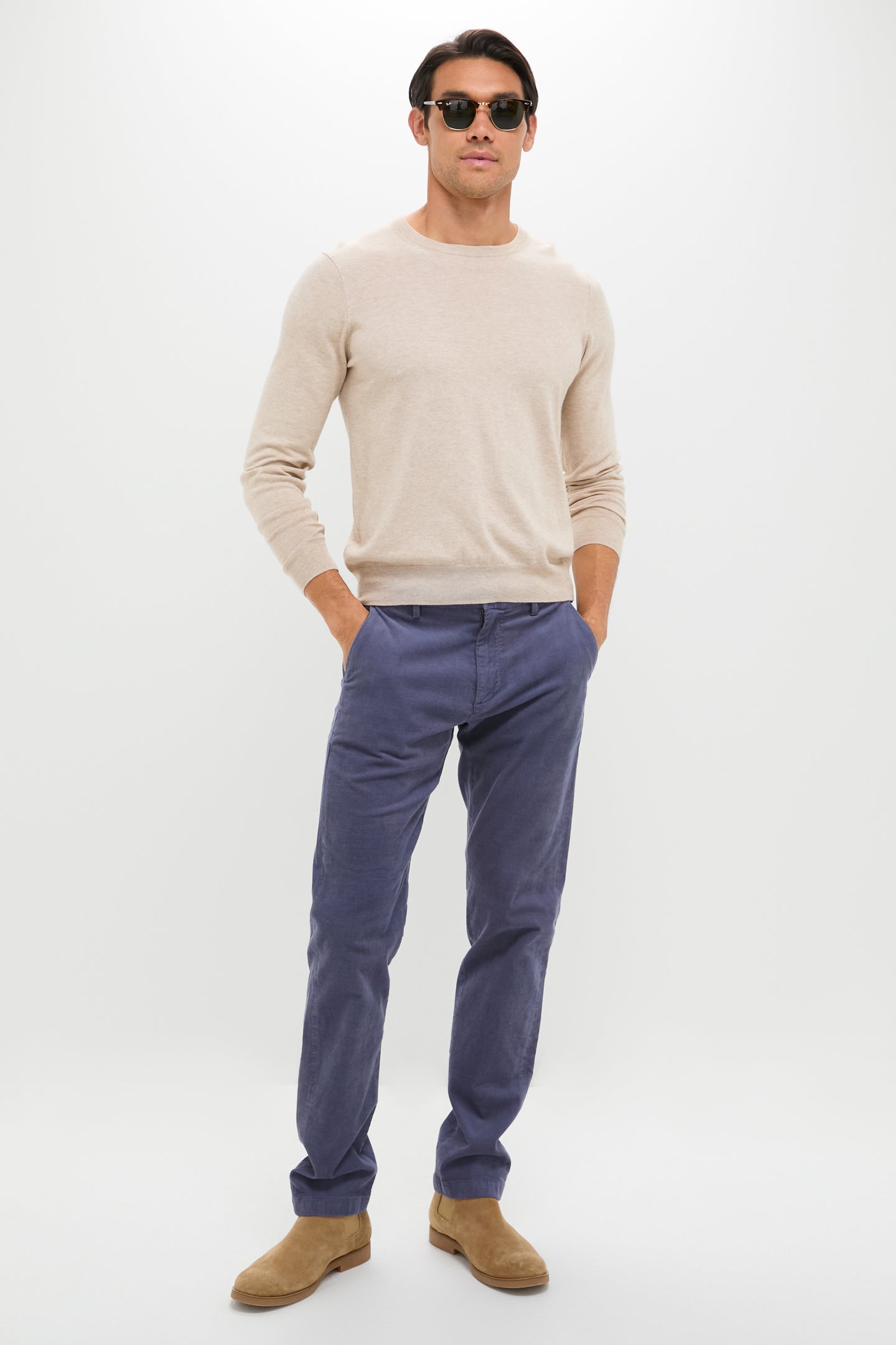 Blue Haze Superior Soft Corduroy Flat Front Trouser
