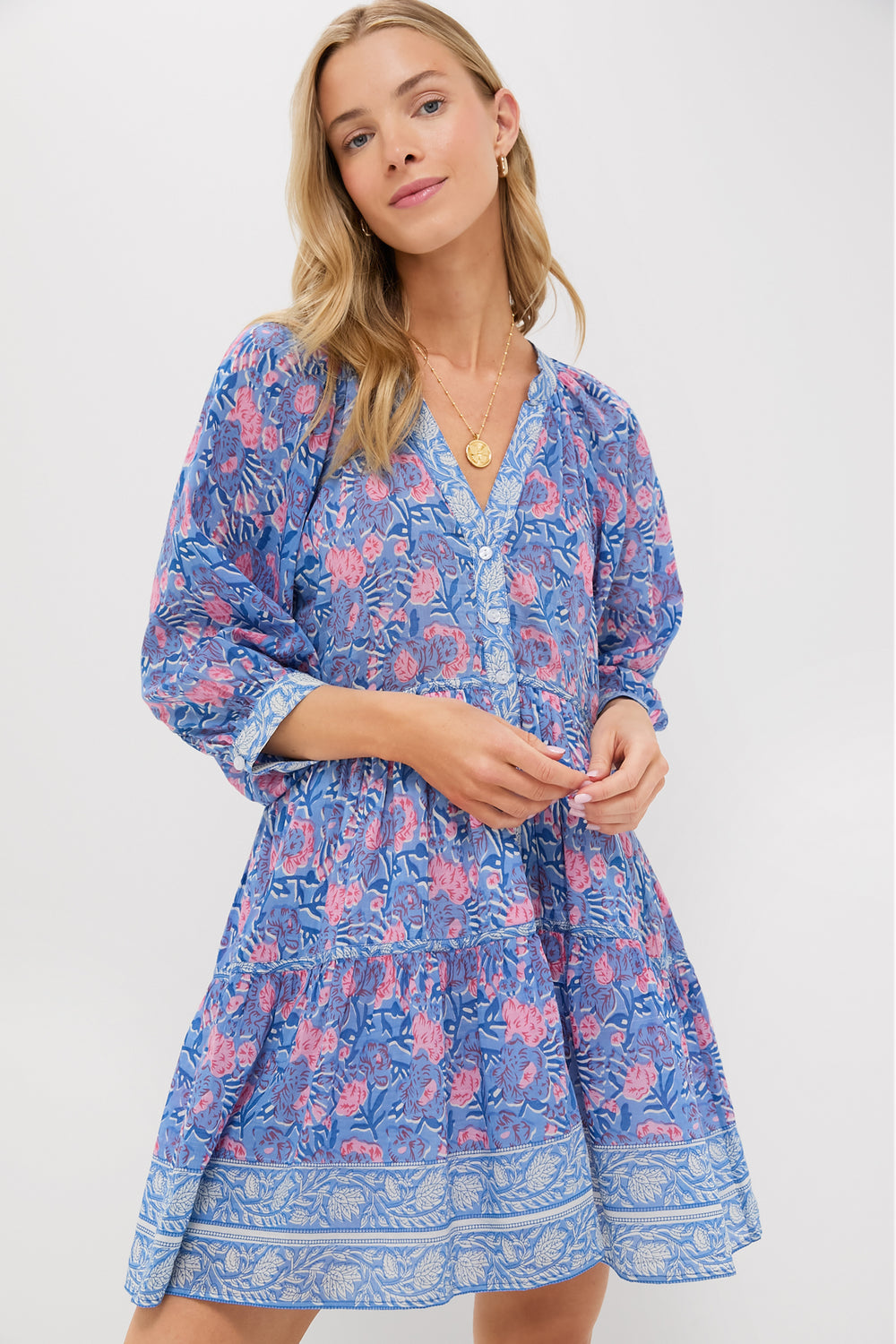 blue and pink mini dress Blue Pink Printed Clara Mini Dress