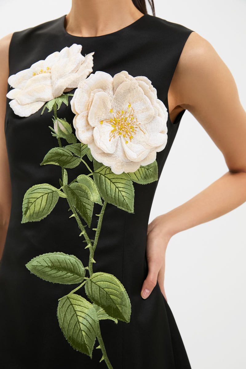 White Rose Printed Cleo Embellished Sleeveless Midi Dress