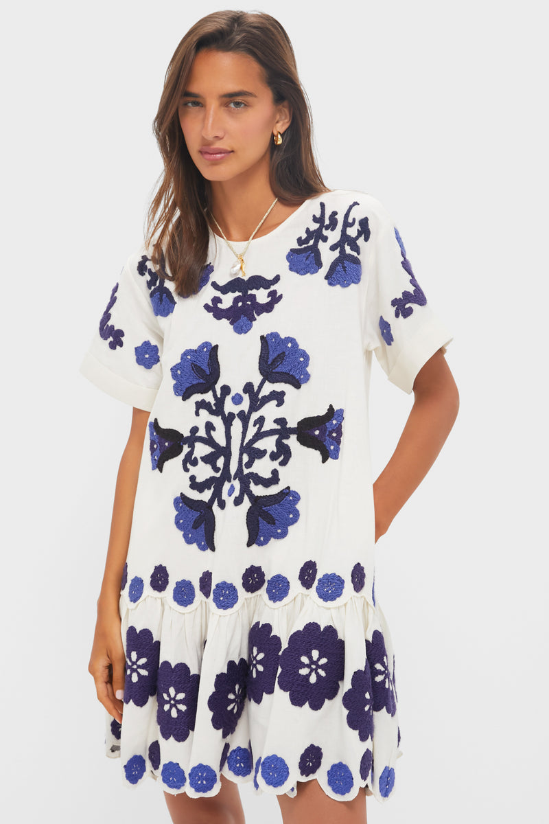 Blue Catrine Applique T-Shirt Dress