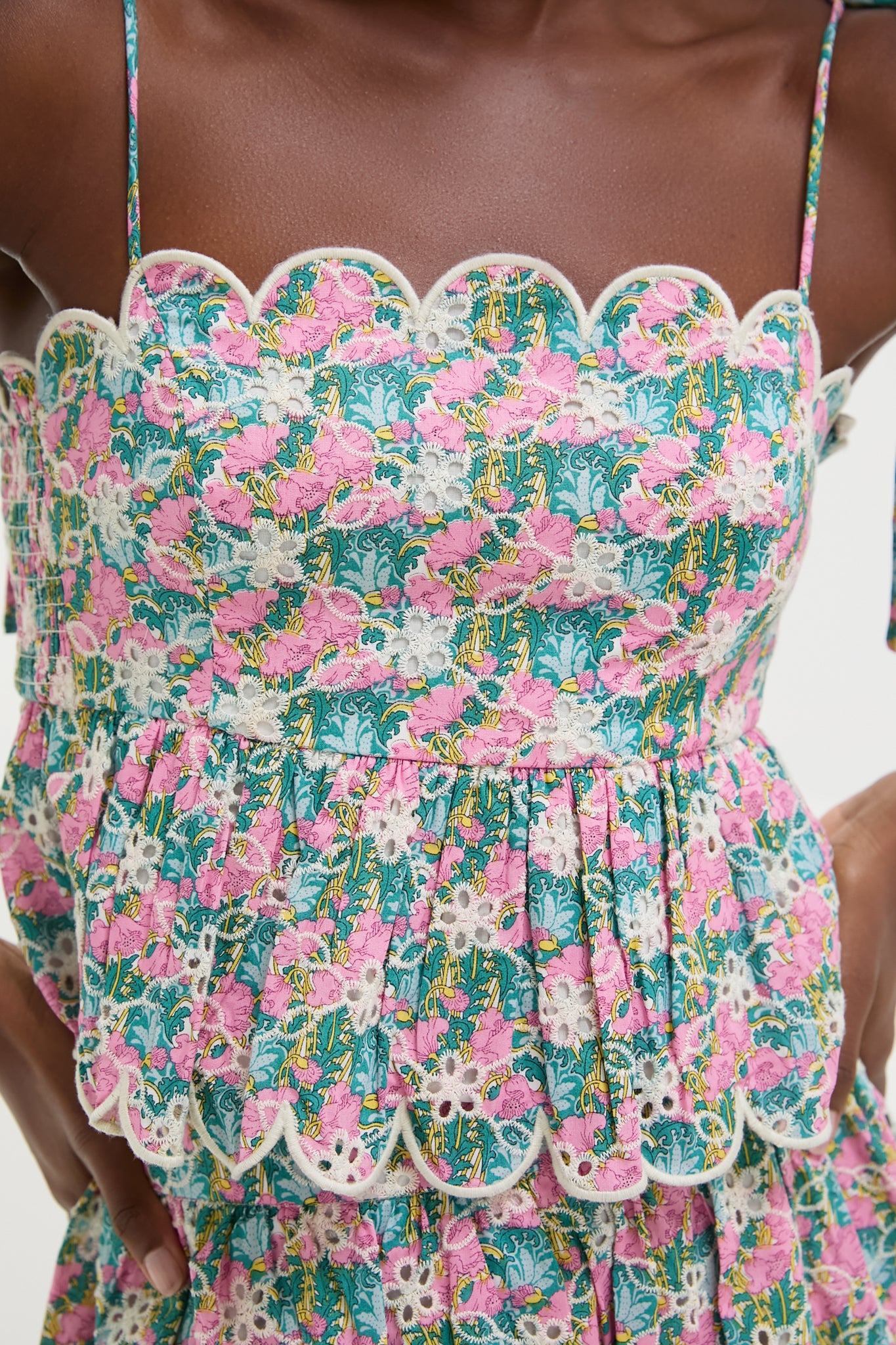 Pink Multi Floral Scalloped Eyelet Calla Top