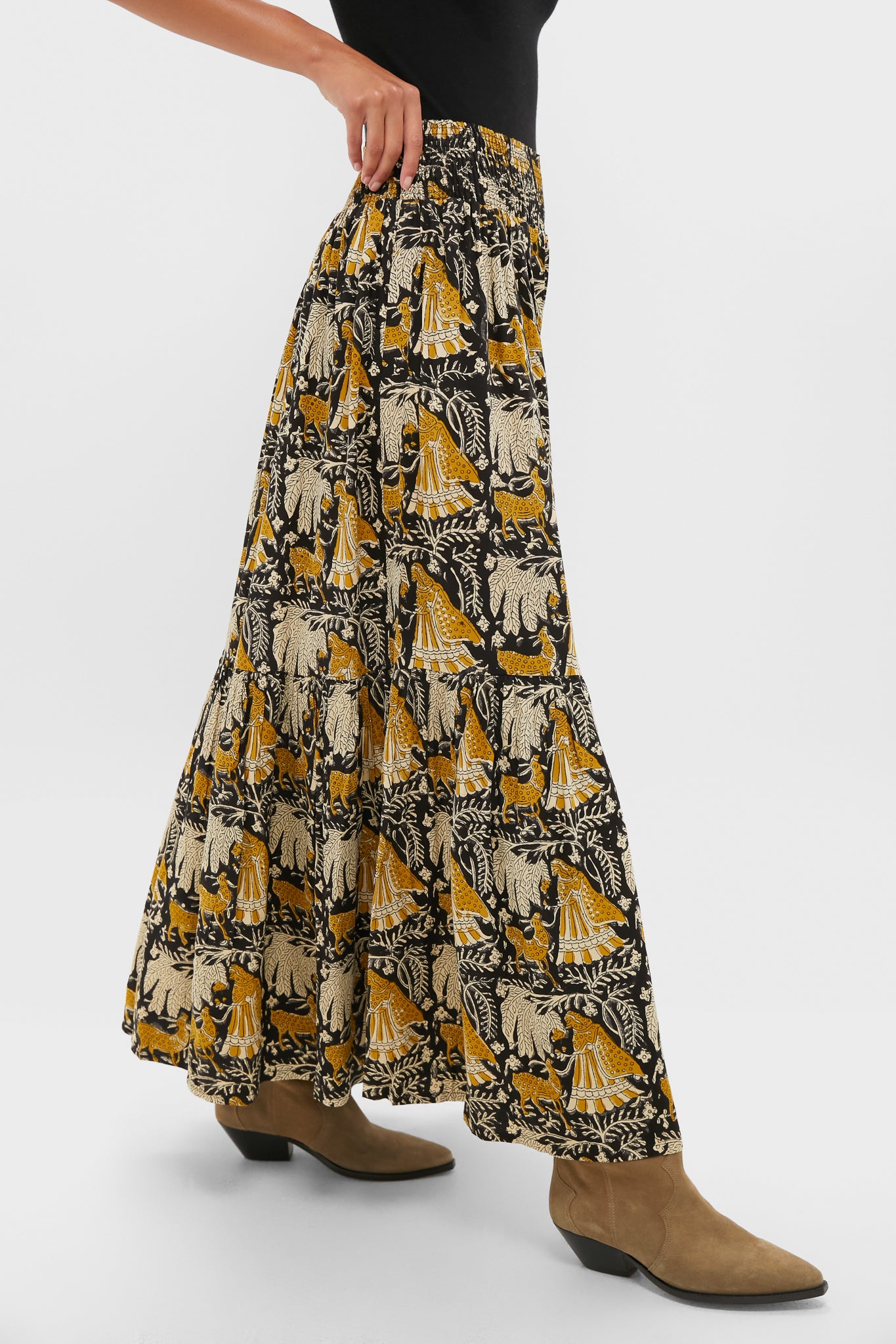 Story Print Shirred Skirt