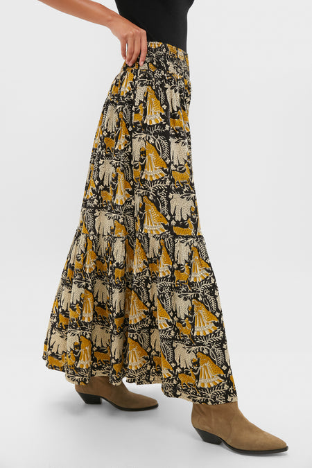 Story Print Shirred Skirt