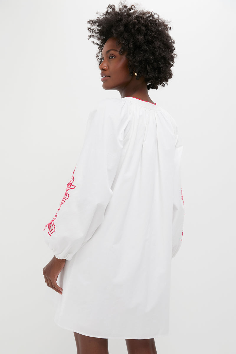 White & Red Embroidery Steph Mini Dress