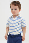 Little Boys White Short-Sleeve Cotton Linen Jersey Striped Johnny Collar Polo