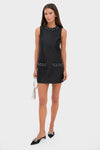Black Taffeta Embellished Trim Mini Dress