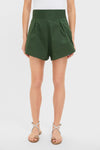 Green Solid Pleated Shorts