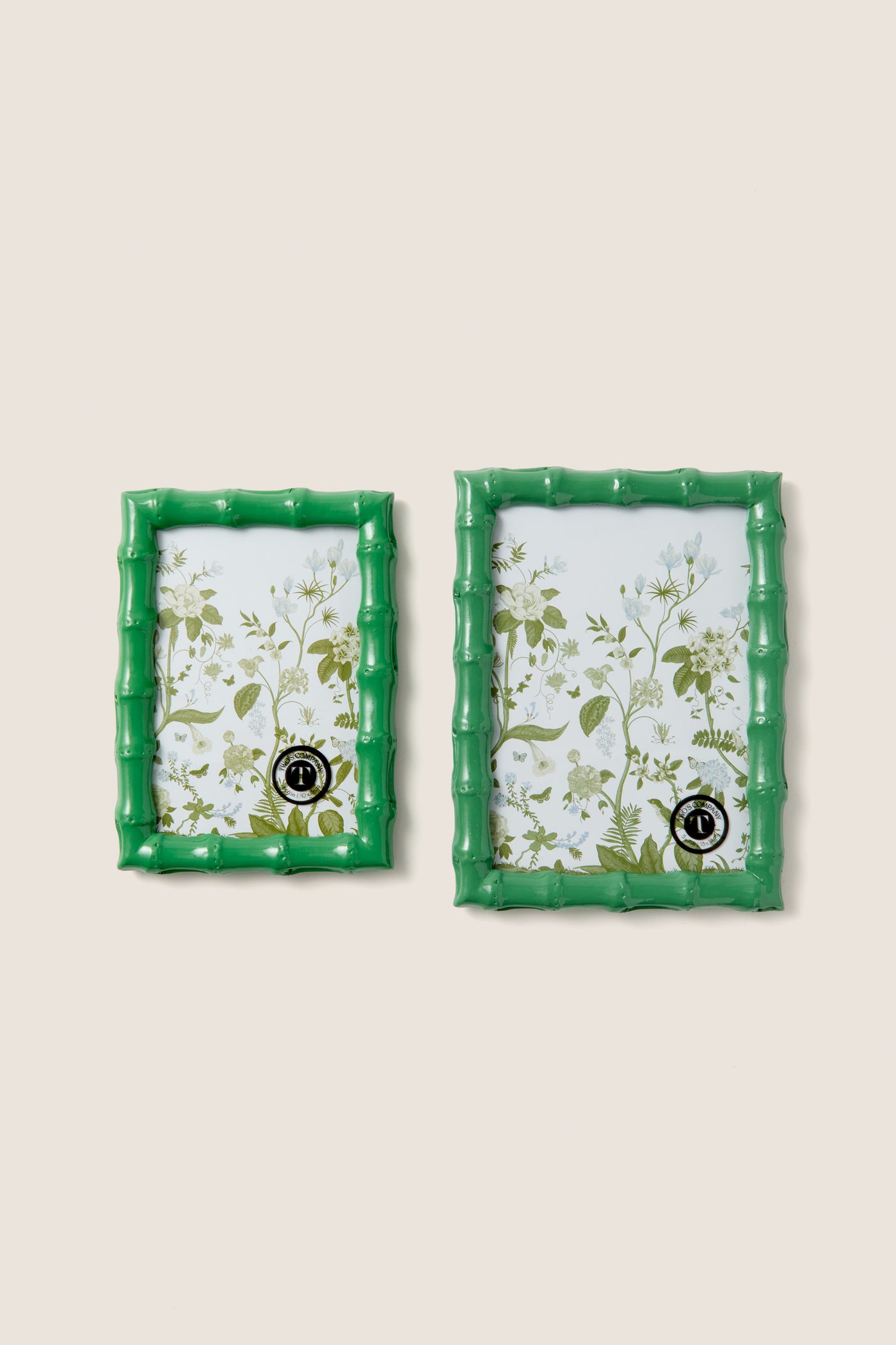 4x6 Countryside Green Frame in glossy bamboo style with a botanical-print backing, perfect for an effortless and classic display of memories. Sold individually, stands vertically or horizontally.