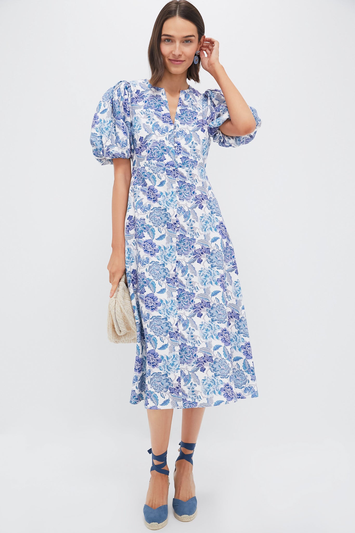 Steel Blue Floral Brody Midi Dress