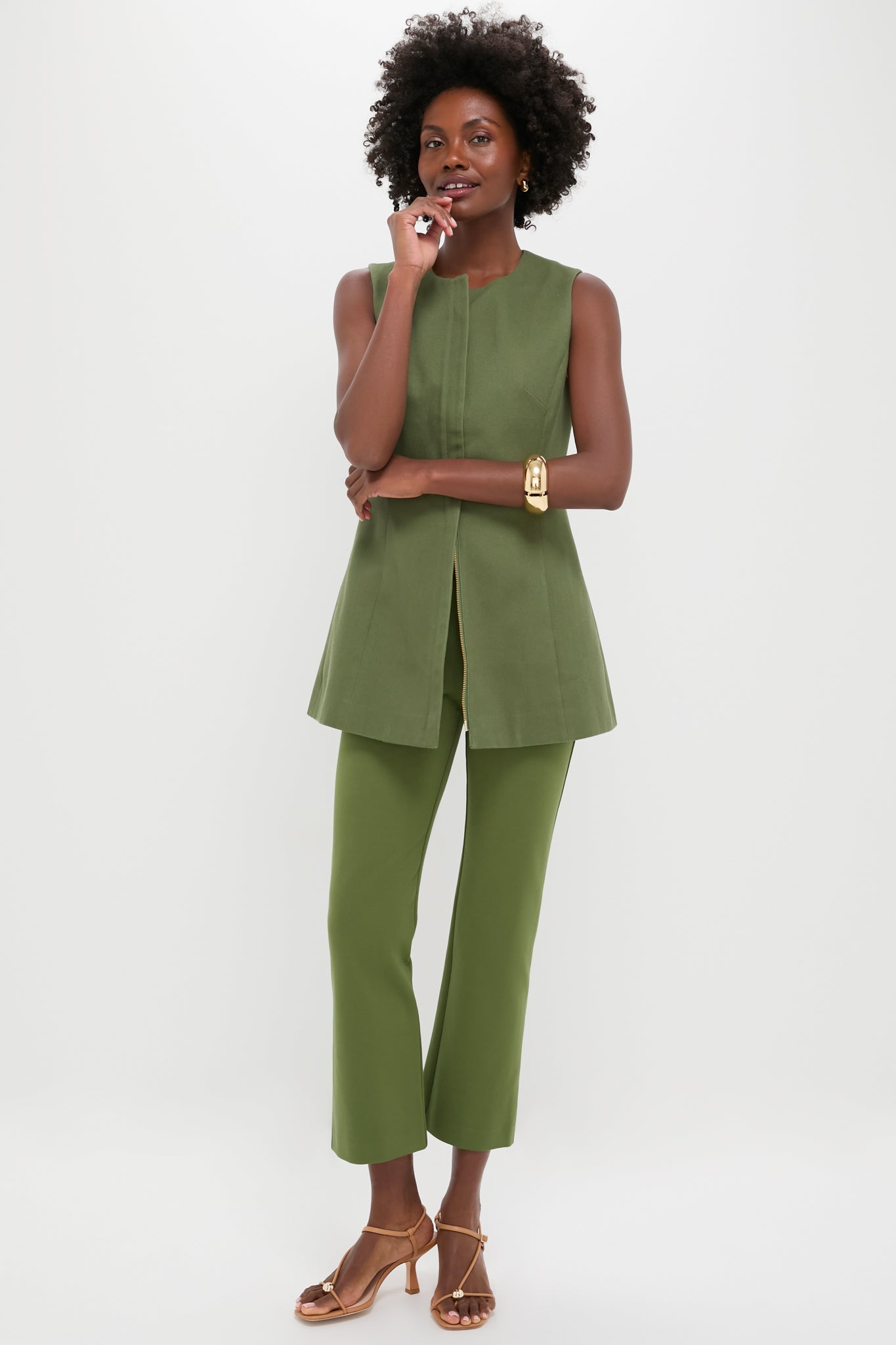slim fit dress slacks Kinkirk Flared Pants Olive Green