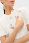 Ivory Beth Encrusted Clutch, a high-end bag with classic pearl and crystal detailing, exudes effortless elegance, perfect for fun, formal occasions.