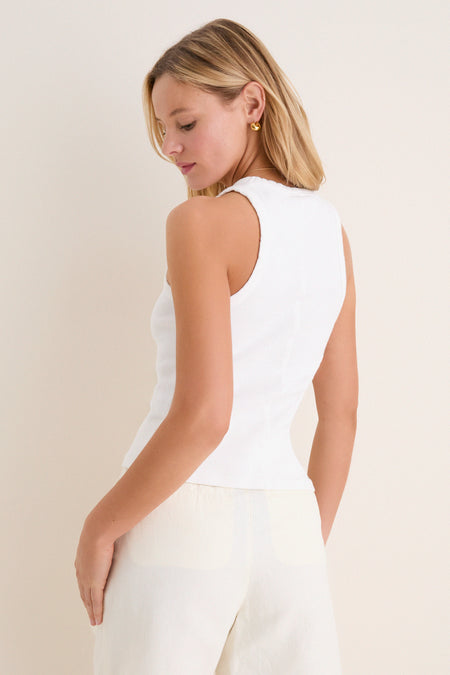 White Foley Rib Racerback Tank