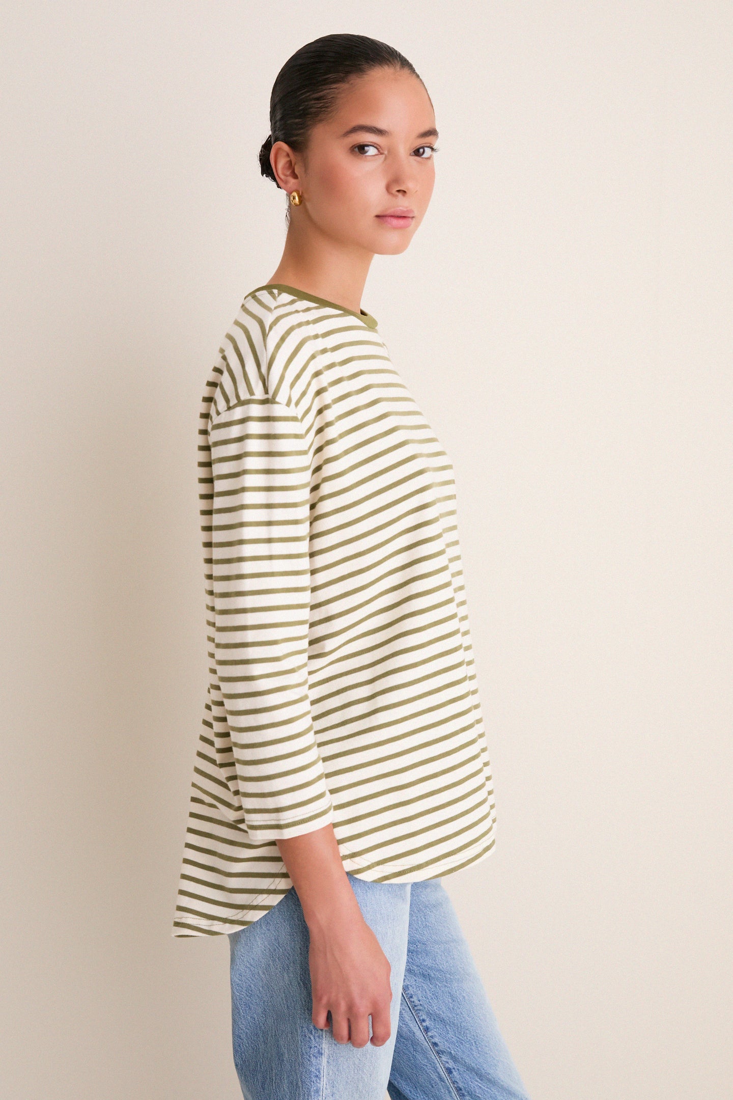 Olive Striped Knit Popover