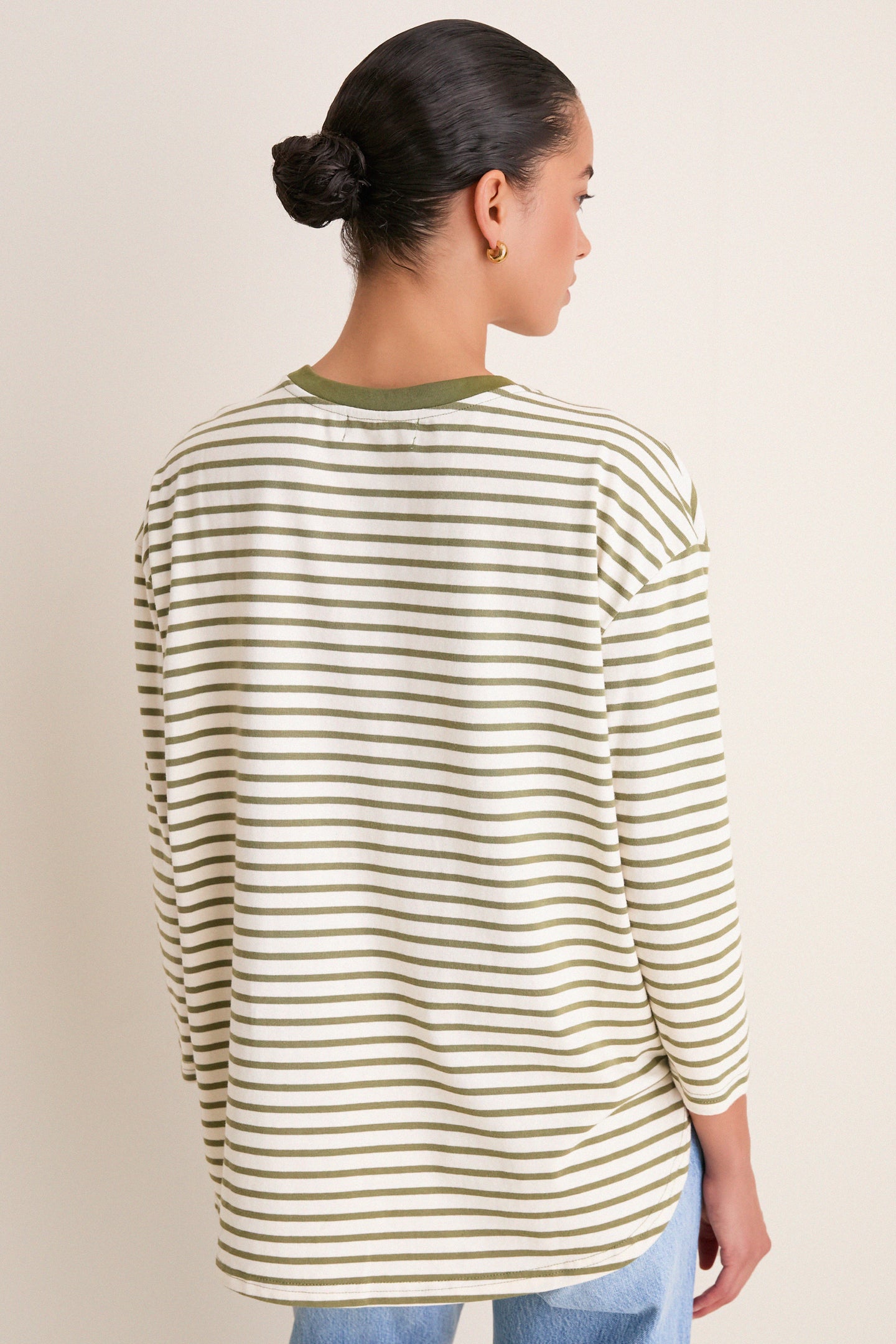 Olive Striped Knit Popover
