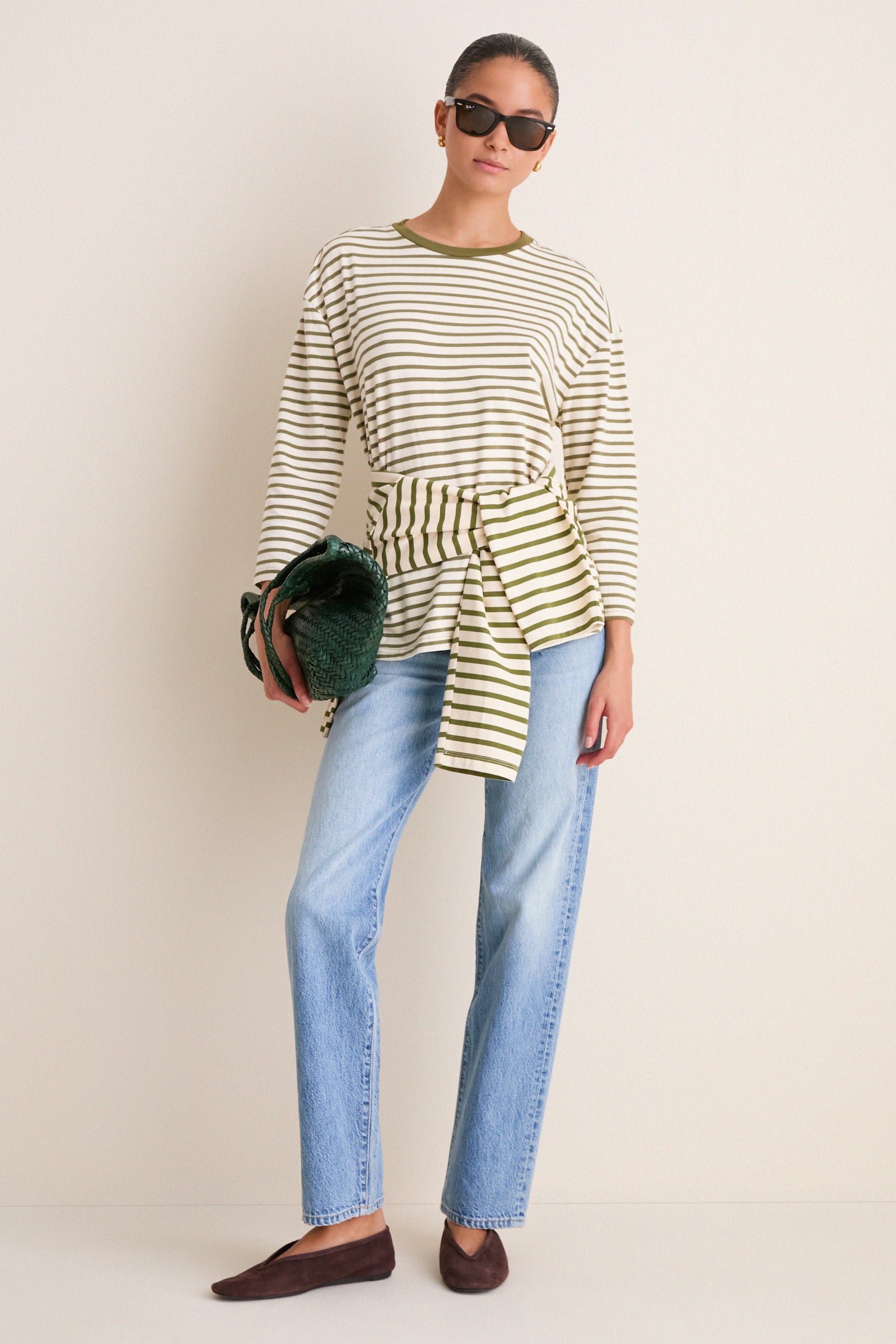 Olive Striped Knit Popover