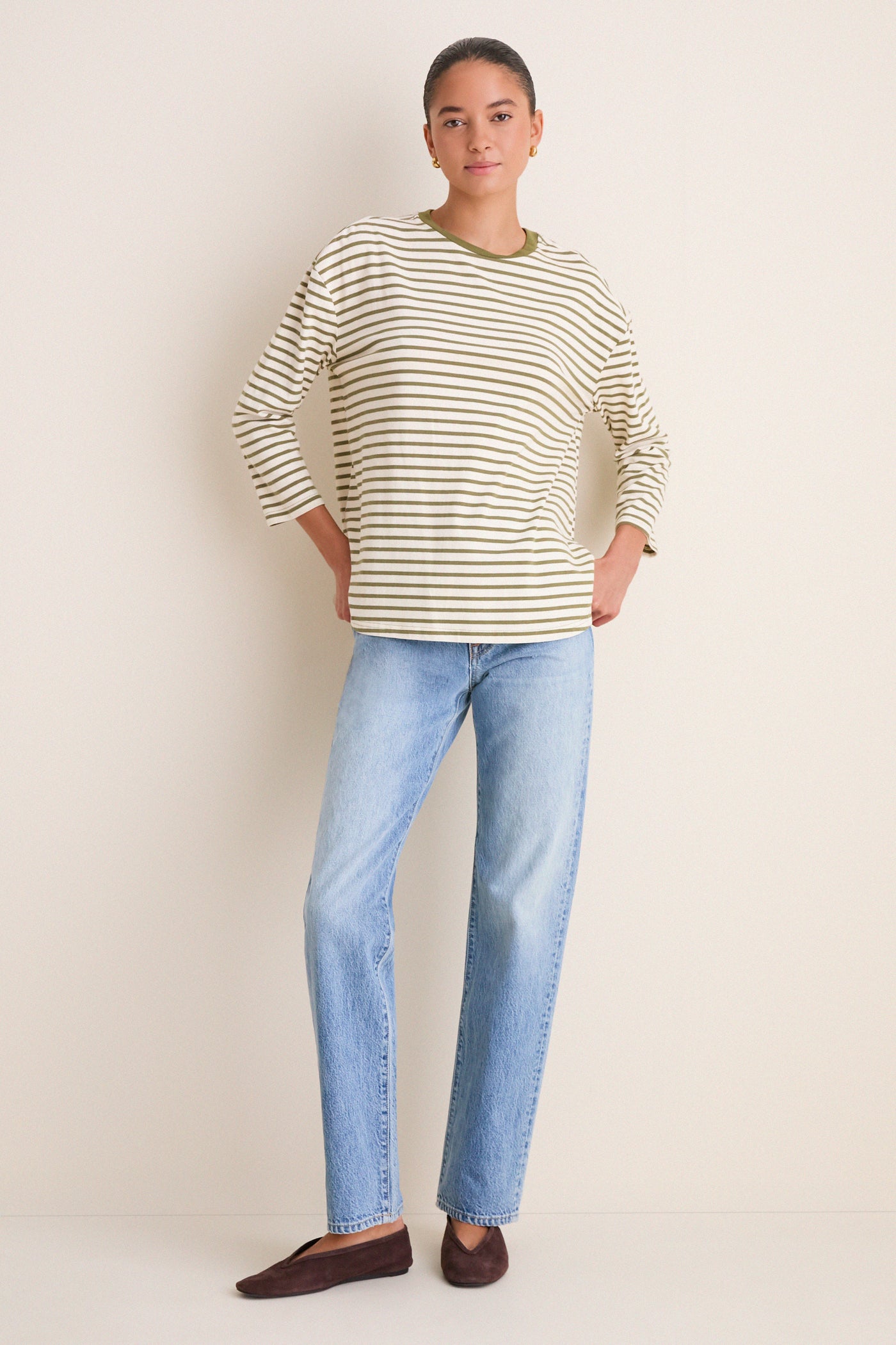 Olive Striped Knit Popover