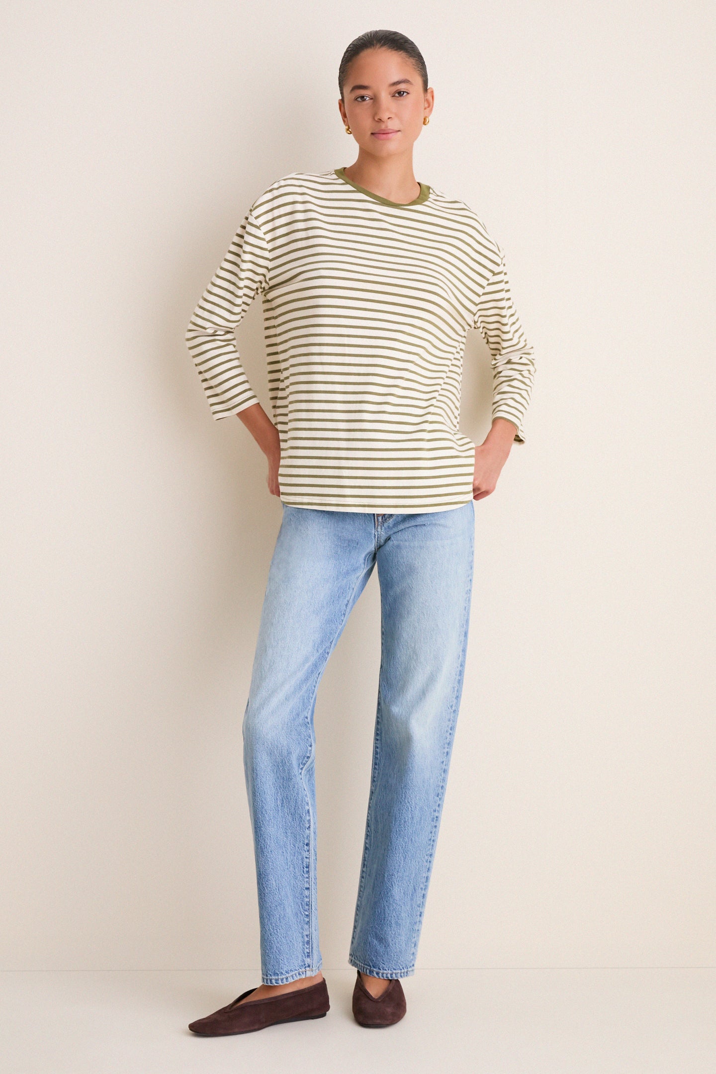 Olive Striped Knit Popover