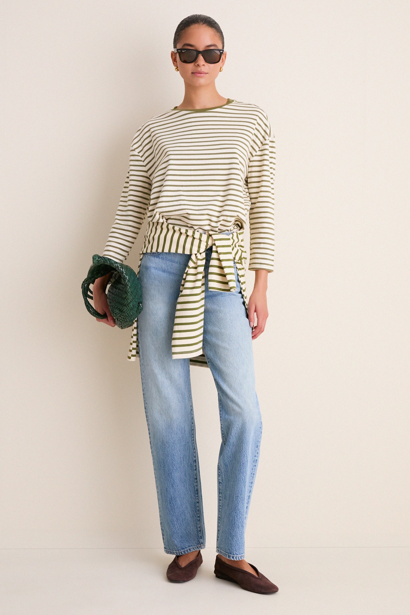 Olive Striped Knit Popover