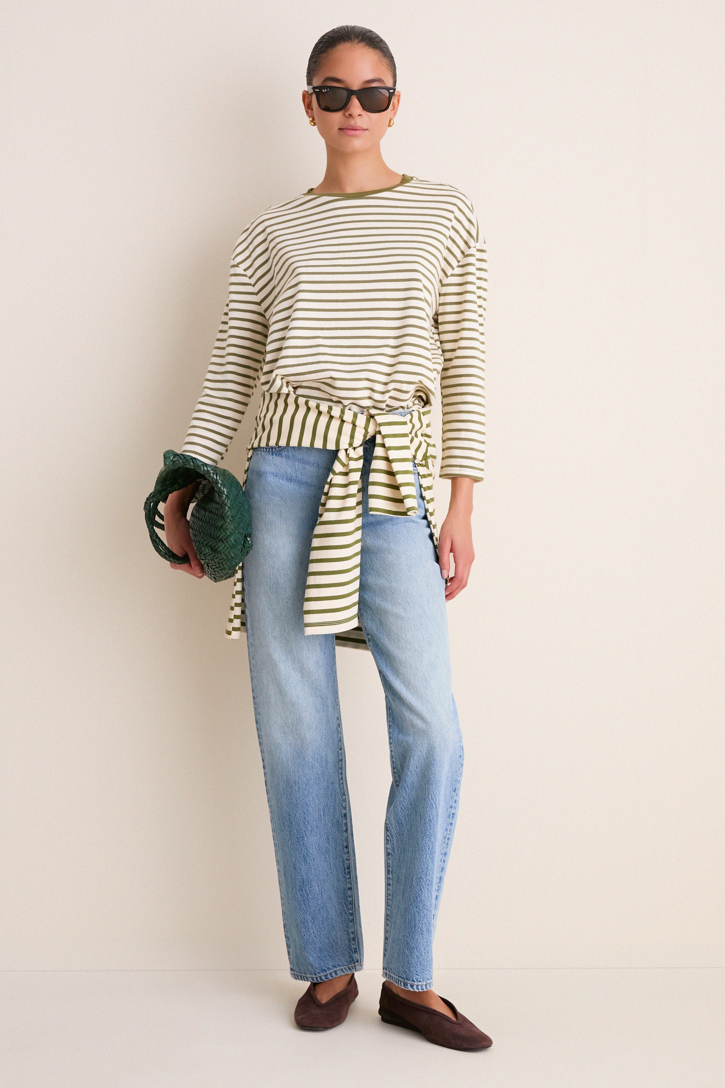 Olive Striped Knit Popover