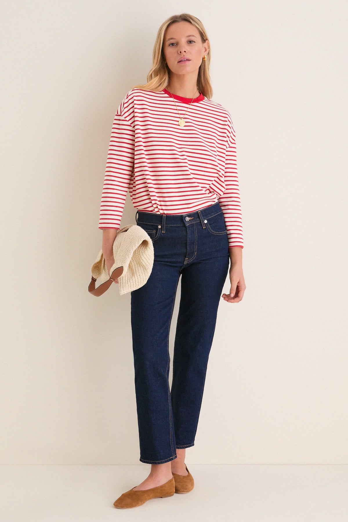 Cherry Striped Knit Popover