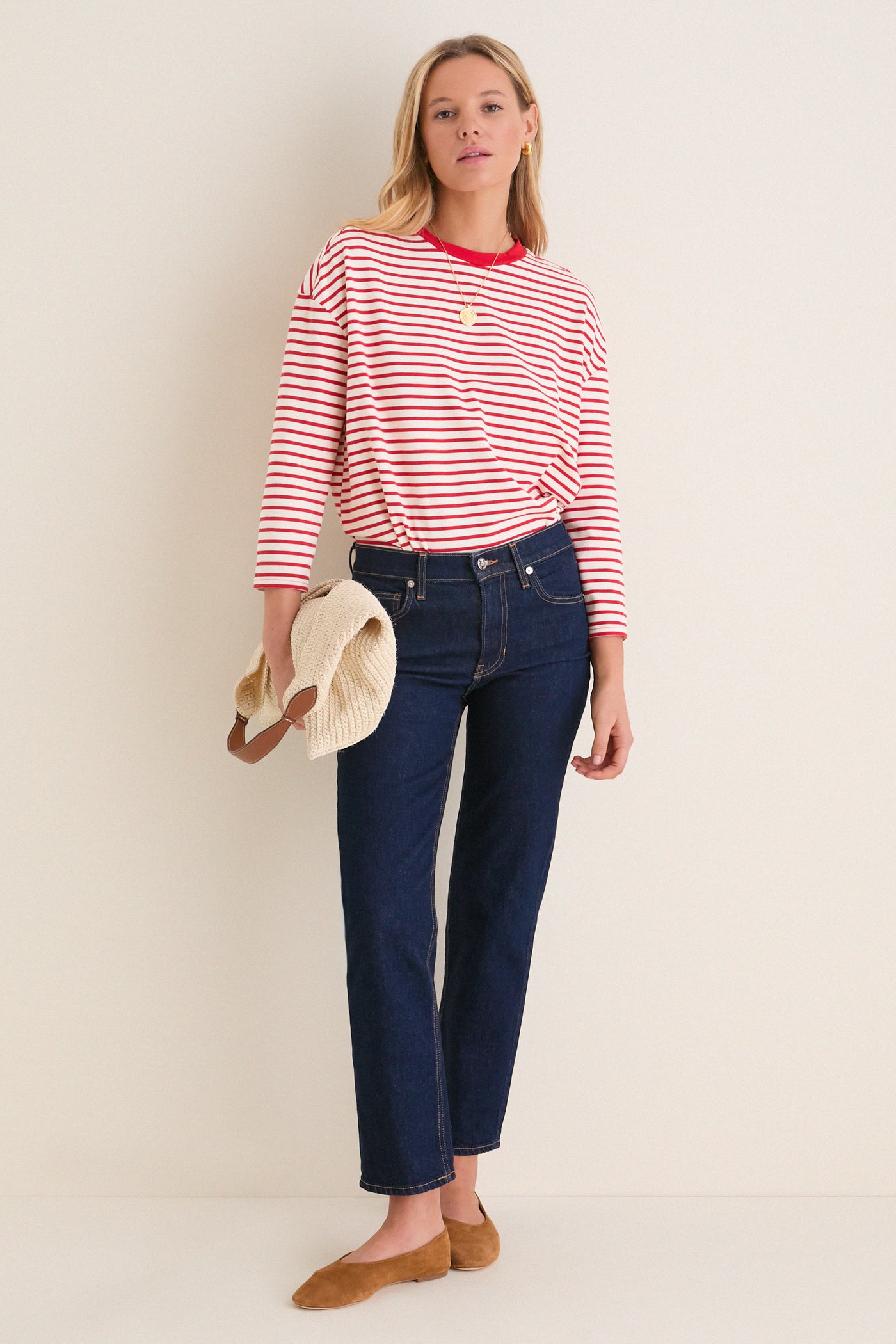Cherry Striped Knit Popover