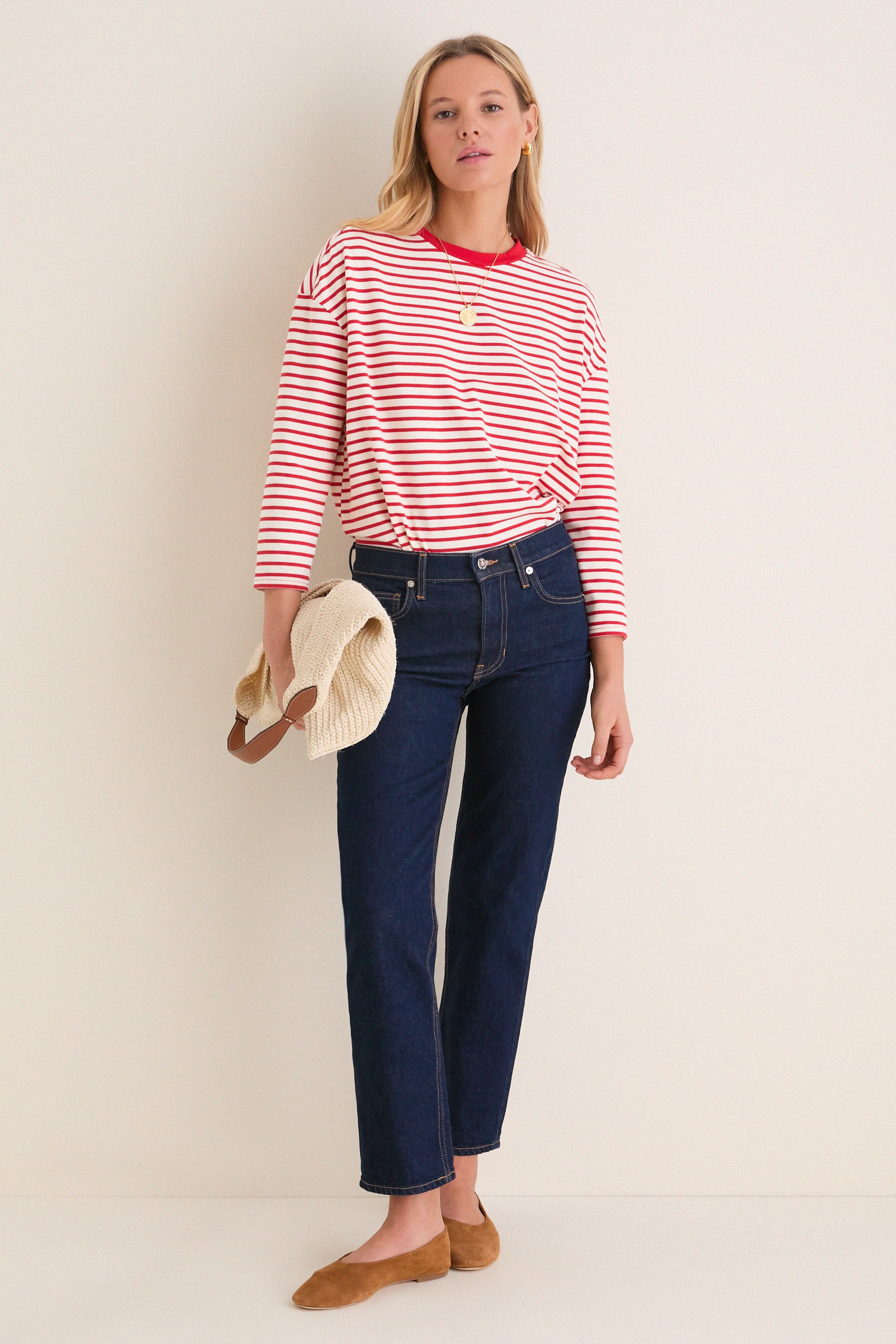 Cherry Striped Knit Popover