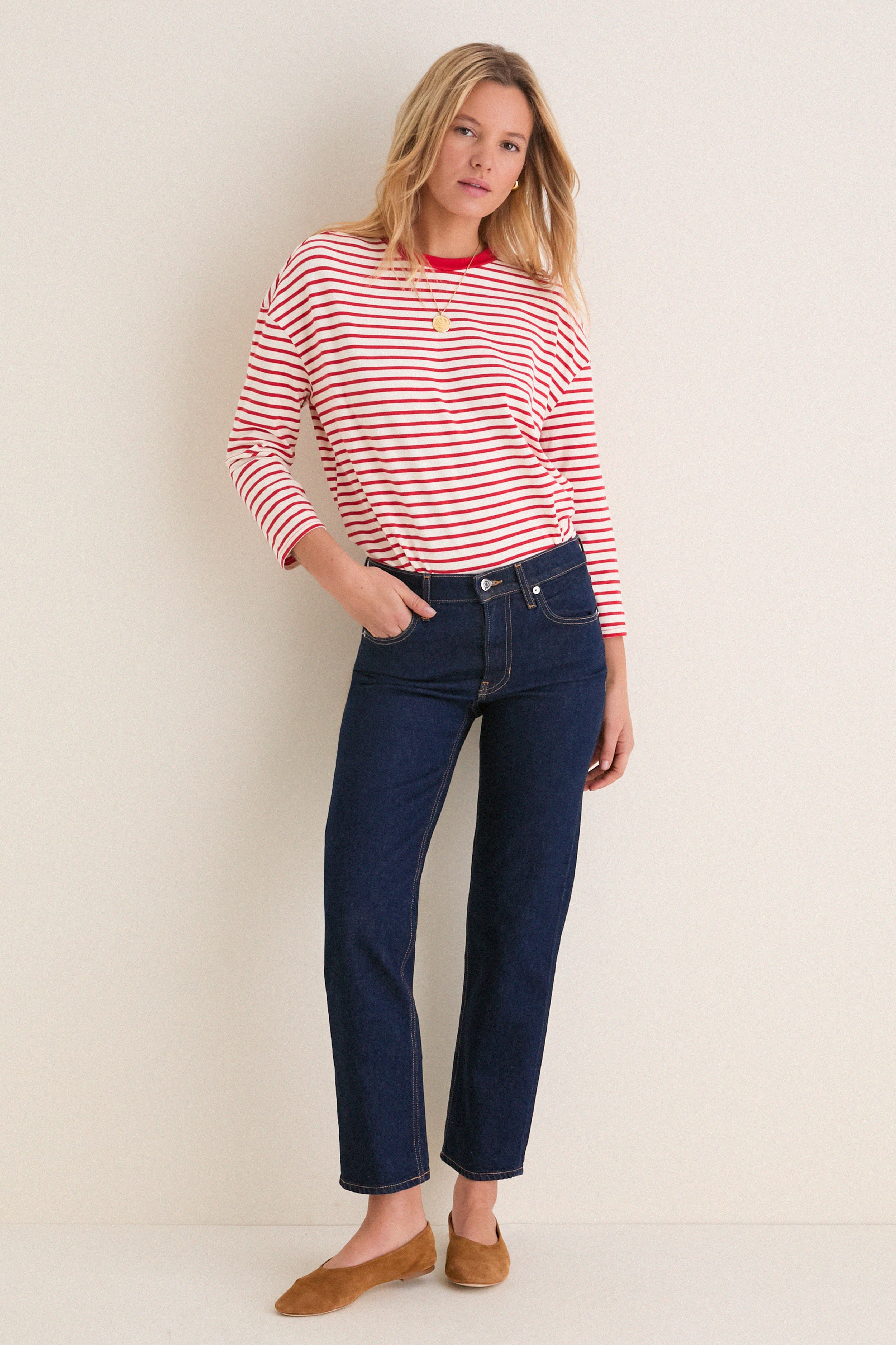 Cherry Striped Knit Popover