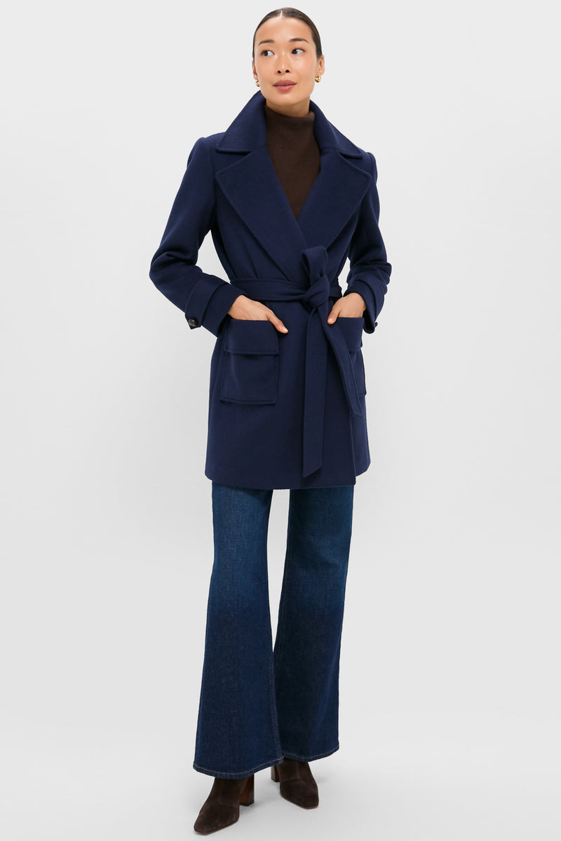 Navy Wool Ives Wrap Coat