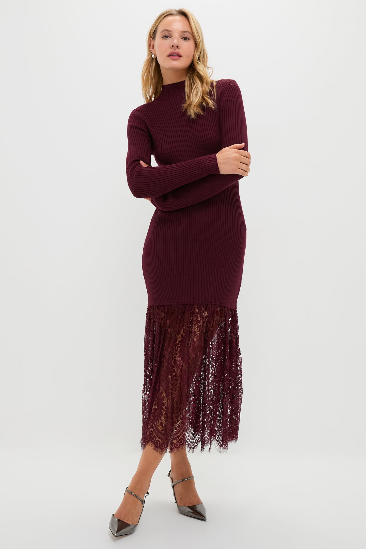 Plum Knit & Lace Suzanne Midi Dress