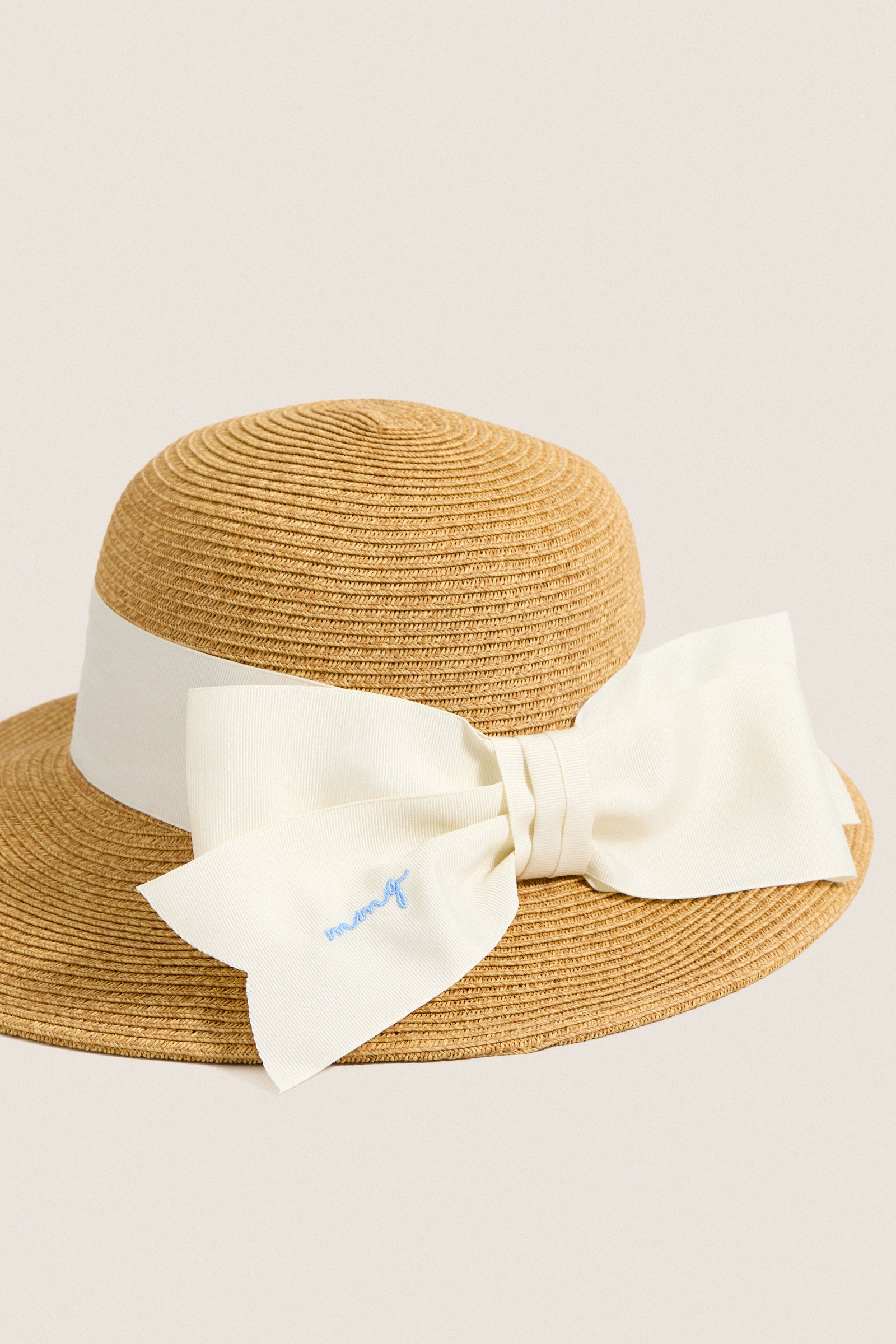 Exclusive Cream Packable Wide Bow Sunhat