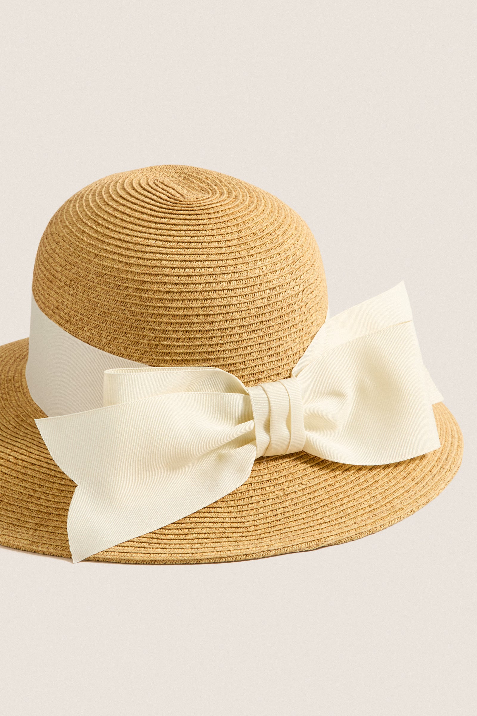 Exclusive Cream Packable Wide Bow Sunhat