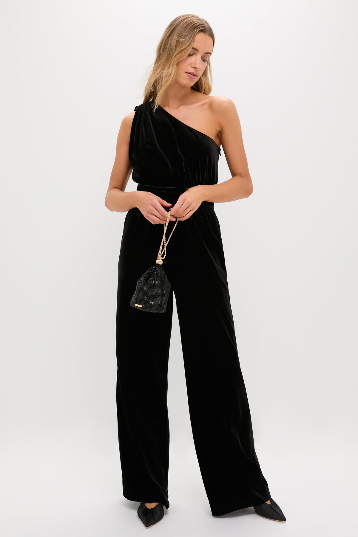 Black Velvet One Shoulder Araminta Jumpsuit