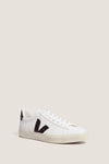 Men's Extra White Black Campo Sneakers: A classic, effortless low-top sneaker with a black V logo, off-white rubber sole, ideal for high-end, fun, casual looks.